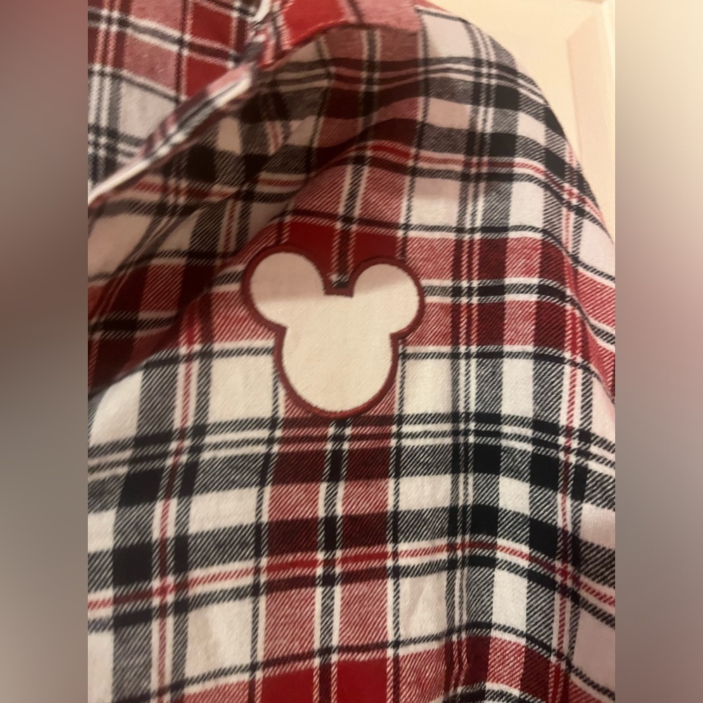 Disney flannel plaid Pajama Mickey Mouse button up blouse size 1X women's - Picture 6 of 7